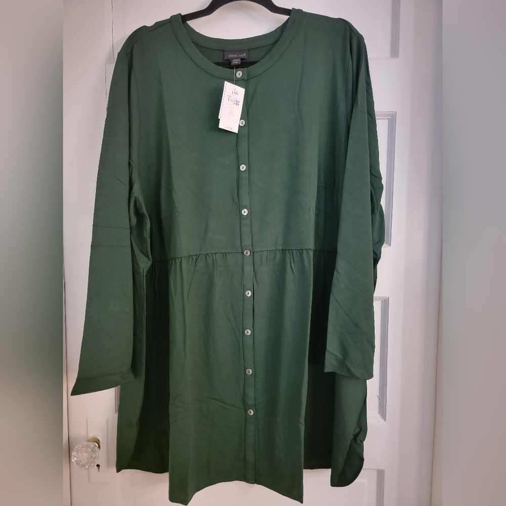 J.Jill Wearever Collection Forest Green Button-Up Tunic